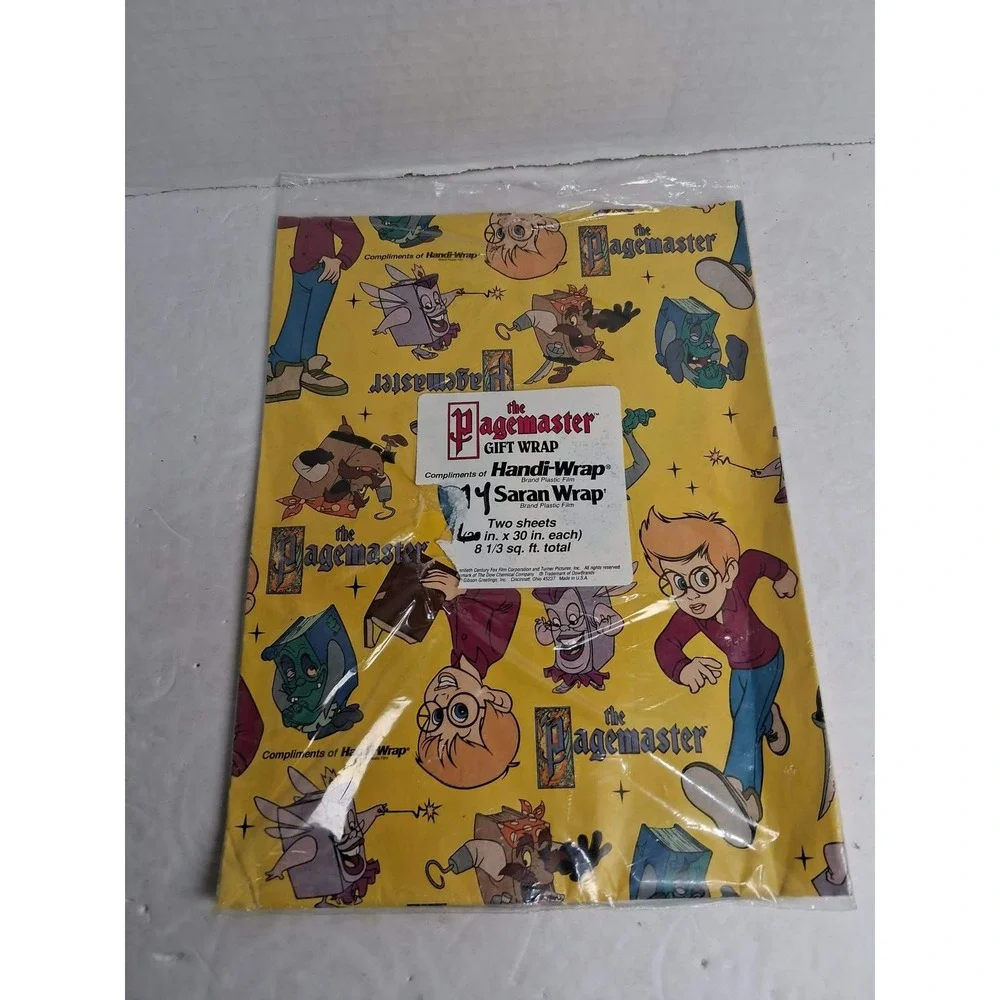 The Pagemaster Gift Wrap Saran Wrap Handi Wrap Two Sheets Vintage 1994